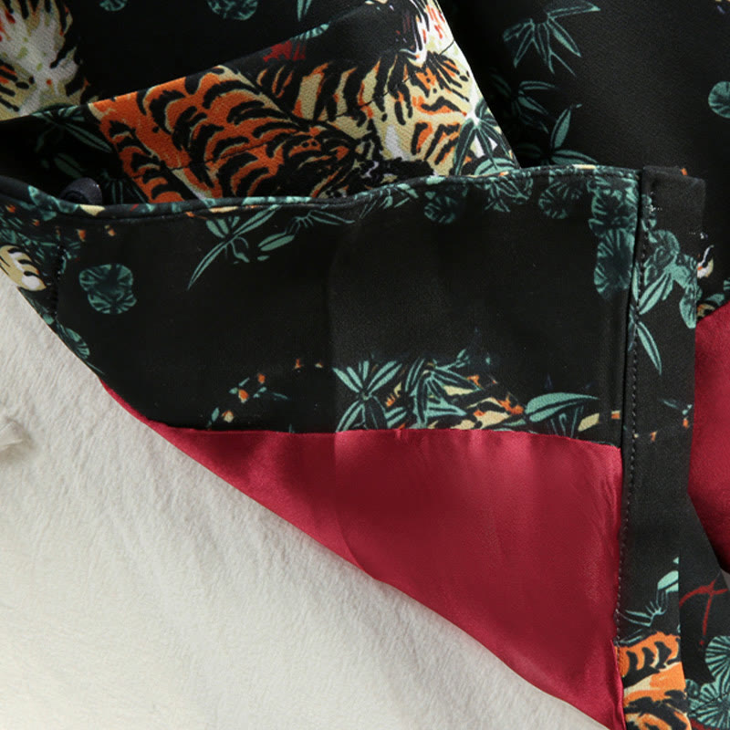 Veste de costume Tang pour homme avec poches et boutons de grenouille et motif tigre de la forêt, style chinois, pierres de Buddha Stones , nouvel an