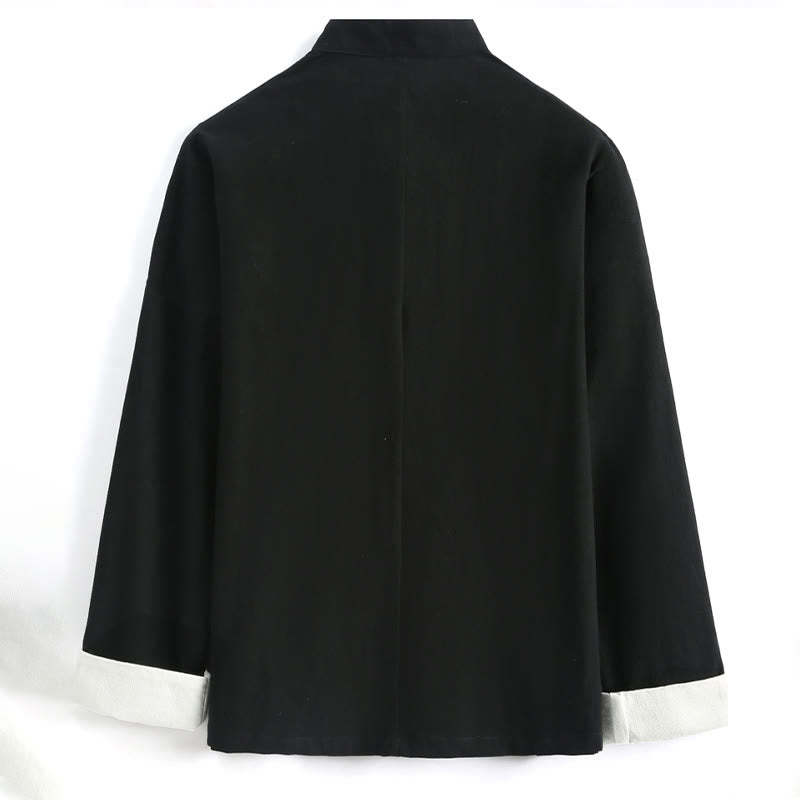 Ensemble de vêtements pour hommes en coton et lin avec broderie de grue du Nouvel An chinois, haut à manches longues et pantalon Hanfu, avec poches