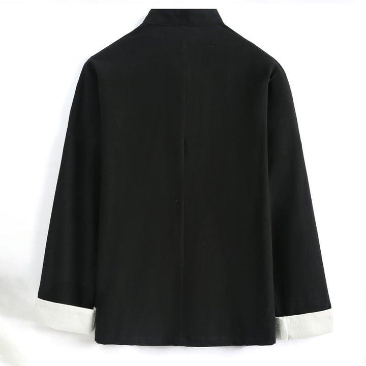 Ensemble de vêtements pour hommes en coton et lin avec broderie de grue du Nouvel An chinois, haut à manches longues et pantalon Hanfu, avec poches