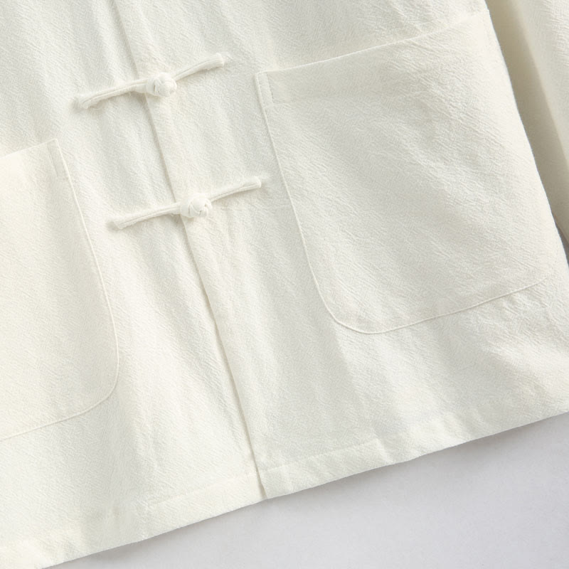 Ensemble de vêtements pour hommes en coton et lin avec broderie de grue du Nouvel An chinois, haut à manches longues et pantalon Hanfu, avec poches