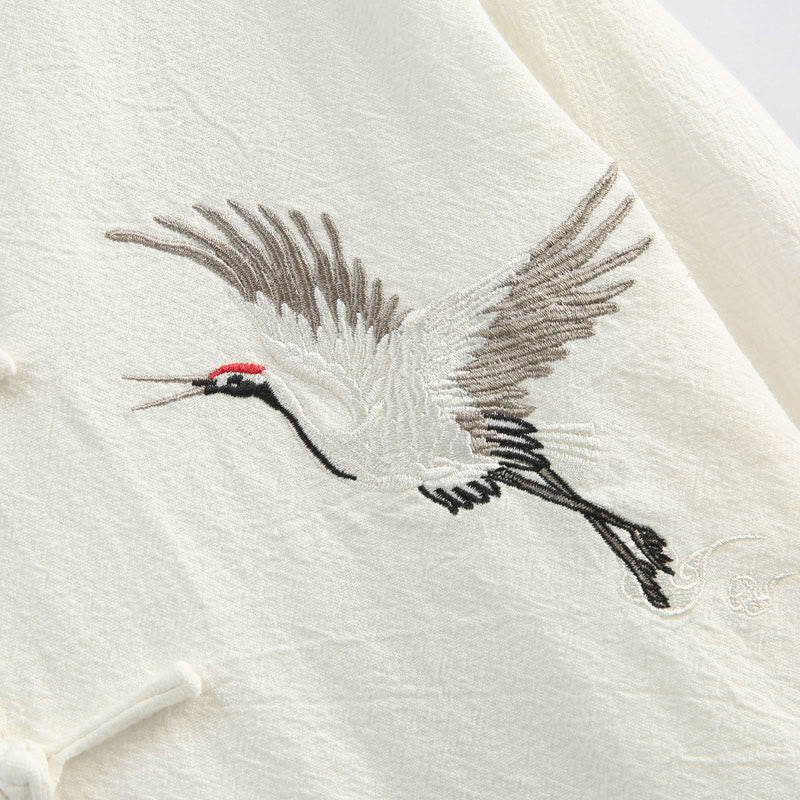 Ensemble de vêtements pour hommes en coton et lin avec broderie de grue du Nouvel An chinois, haut à manches longues et pantalon Hanfu, avec poches - image 8