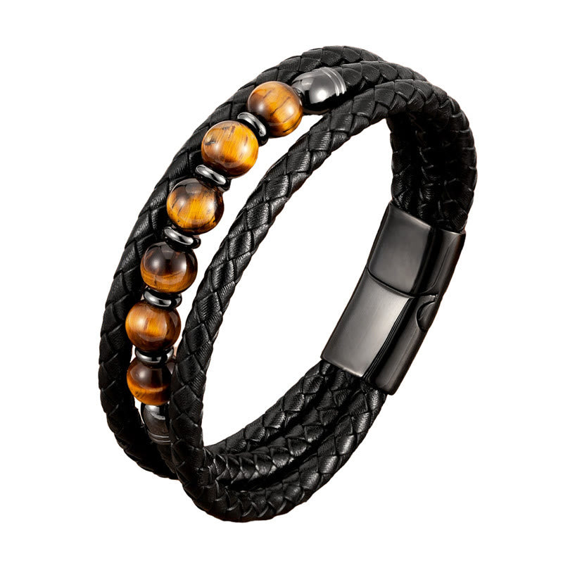 Bracelet en cuir positif avec perles en onyx noir et hématite et pierre de lave en œil de tigre et Buddha Stones - image 16
