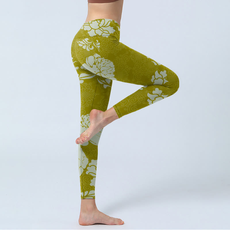 Leggings de sport à imprimé fleurs monochromes Buddha Stones Pantalon de yoga pour femme - image 3