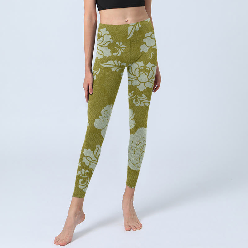 Leggings de sport à imprimé fleurs monochromes Buddha Stones Pantalon de yoga pour femme - image 6