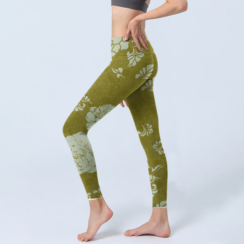 Leggings de sport à imprimé fleurs monochromes Buddha Stones Pantalon de yoga pour femme - image 3
