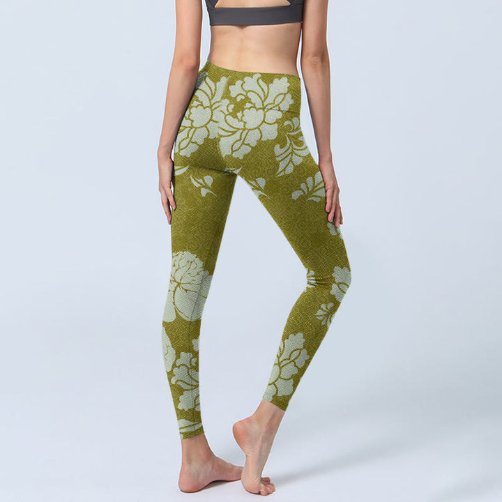 Leggings de sport à imprimé fleurs monochromes Buddha Stones Pantalon de yoga pour femme - image 5