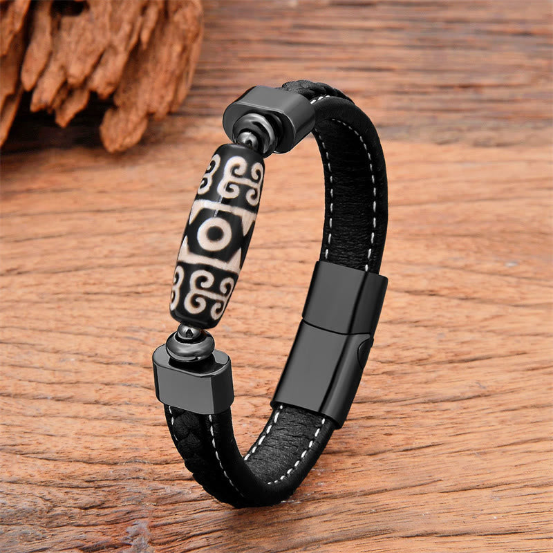 Bracelet en cuir avec Buddha Stones - Perle Dzi - 18-22 cm - image 1