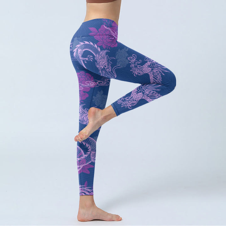 Leggings de sport à imprimé Buddha Stones Purple Dragon Phoenix Flowers Pantalon de yoga pour femme - image 3