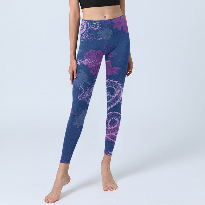 Leggings de sport à imprimé Buddha Stones Purple Dragon Phoenix Flowers Pantalon de yoga pour femme - image 6