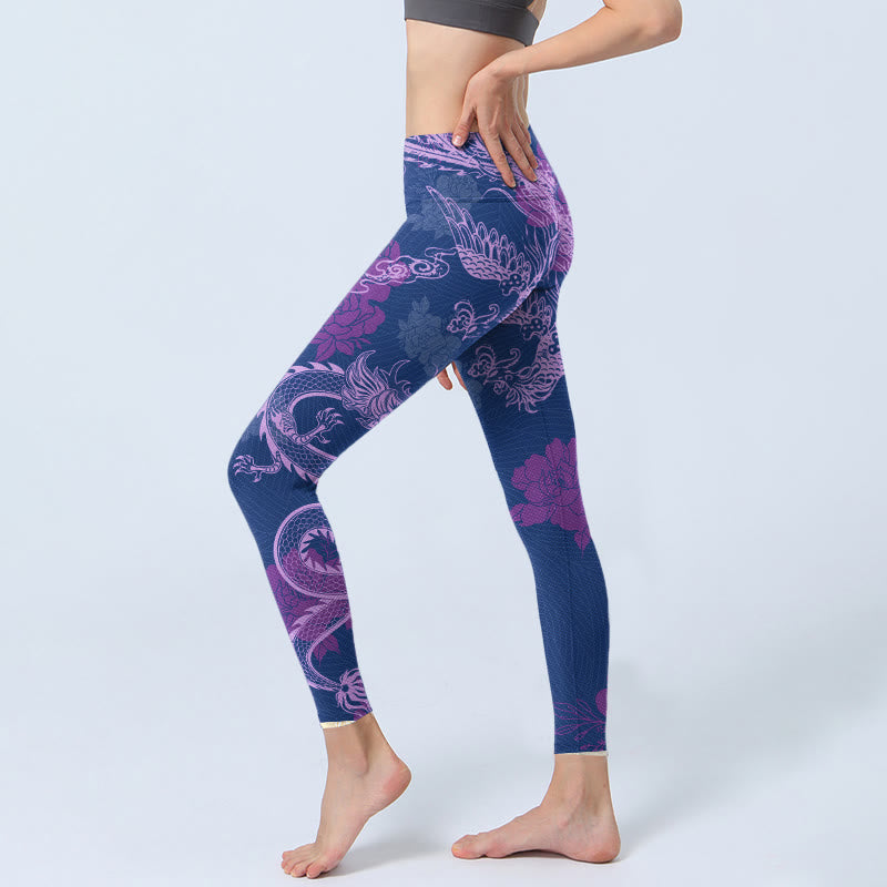 Leggings de sport à imprimé Buddha Stones Purple Dragon Phoenix Flowers Pantalon de yoga pour femme - image 3