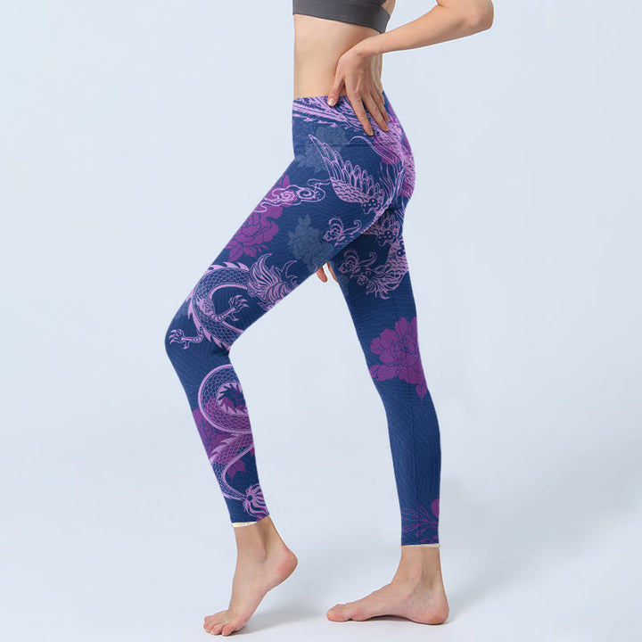 Leggings de sport à imprimé Buddha Stones Purple Dragon Phoenix Flowers Pantalon de yoga pour femme - image 3