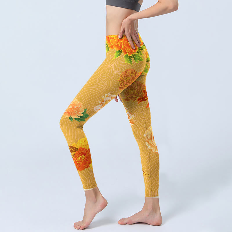 Leggings de sport à imprimé de fleurs roses vibrantes Buddha Stones Pantalon de yoga pour femme - image 3