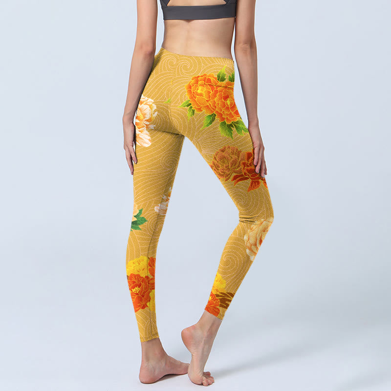 Leggings de sport à imprimé de fleurs roses vibrantes Buddha Stones Pantalon de yoga pour femme - image 5