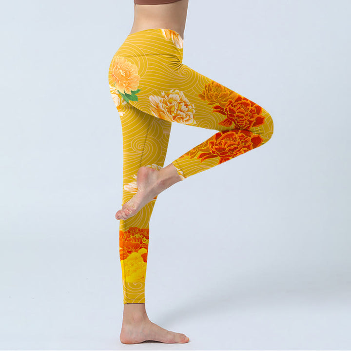 Leggings de sport à imprimé de fleurs roses vibrantes Buddha Stones Pantalon de yoga pour femme - image 4