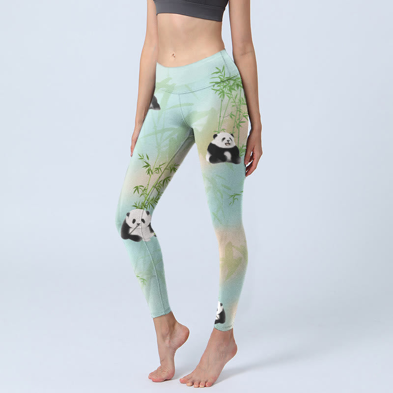 Pantalon de yoga pour femme avec imprimé pandas et Buddha Stones - Bleu vert - US18，UK/AU22，EU50 (4XL) - image 1