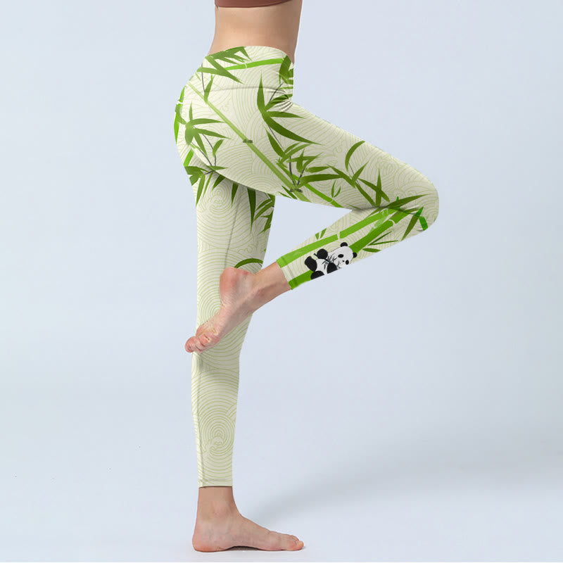 Leggings de sport à imprimé Buddha Stones Lush Bamboo Panda Nuage de bon augure Vagues Pantalon de yoga pour femme - image 4