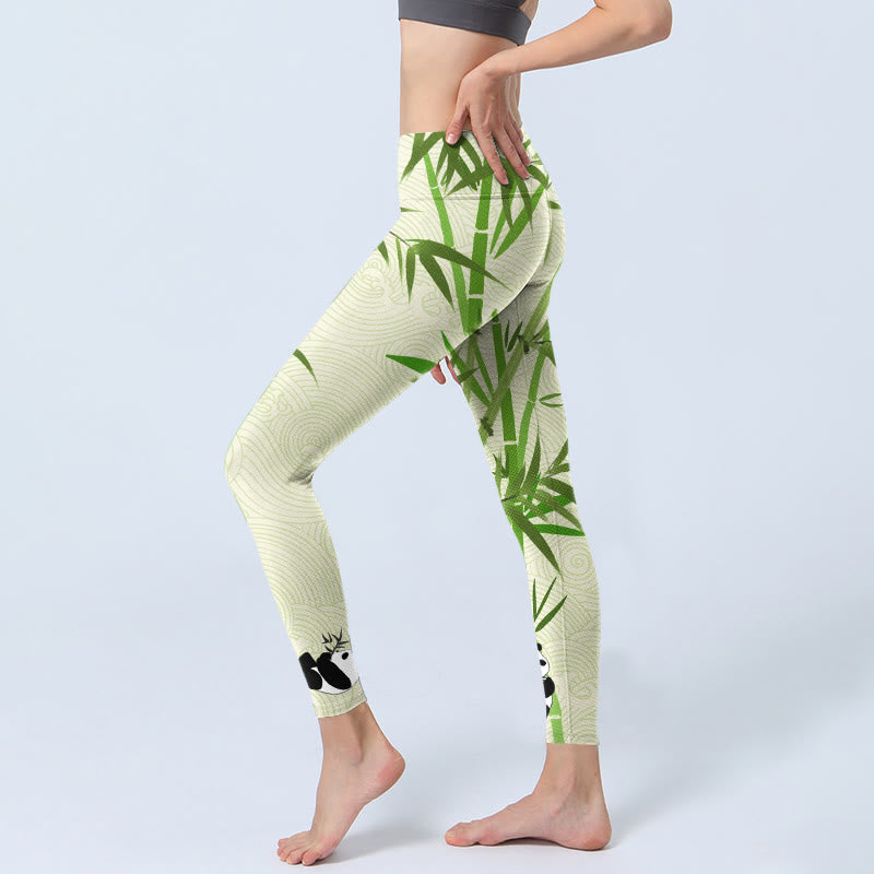 Leggings de sport à imprimé Buddha Stones Lush Bamboo Panda Nuage de bon augure Vagues Pantalon de yoga pour femme - image 3