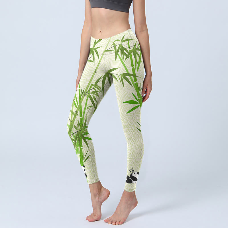 Leggings de sport à imprimé Buddha Stones Lush Bamboo Panda Nuage de bon augure Vagues Pantalon de yoga pour femme - Vert pâle - US18，UK/AU22，EU50 (4XL) - image 1