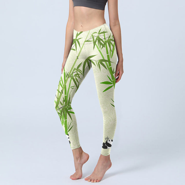 Leggings de sport à imprimé Buddha Stones Lush Bamboo Panda Nuage de bon augure Vagues Pantalon de yoga pour femme - Vert pâle - US18，UK/AU22，EU50 (4XL) - image 1