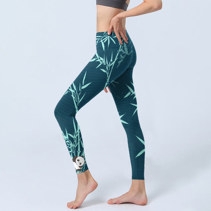 Leggings de sport à motif panda en bambou turquoise luxuriant Buddha Stones Pantalon de yoga pour femme - image 3