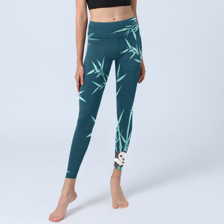 Leggings de sport à motif panda en bambou turquoise luxuriant Buddha Stones Pantalon de yoga pour femme - image 5