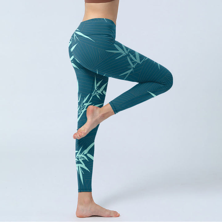 Leggings de sport à motif panda en bambou turquoise luxuriant Buddha Stones Pantalon de yoga pour femme - image 4