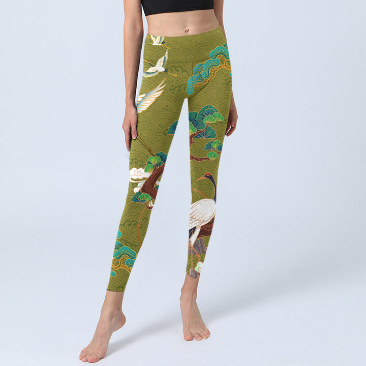 Leggings de sport imprimés Buddha Stones Flying Cranes Nuages ​​​​de bon augure Arbres Pantalons de yoga pour femmes - image 6