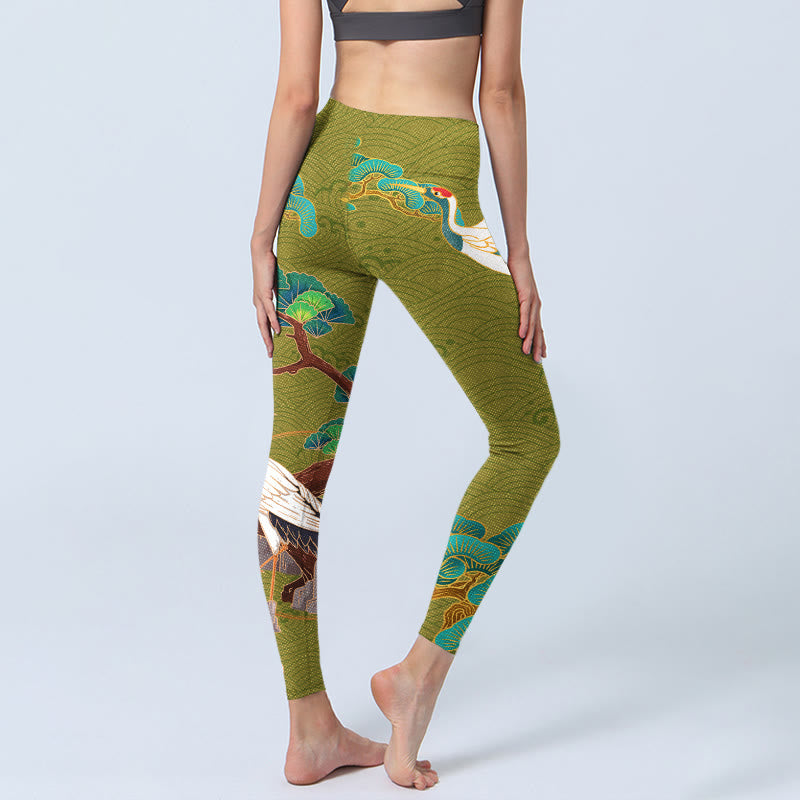 Leggings de sport imprimés Buddha Stones Flying Cranes Nuages ​​​​de bon augure Arbres Pantalons de yoga pour femmes - image 5