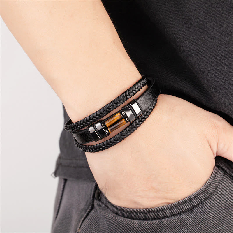 Bracelet en cuir multicouches Buddha Stones, œil de tigre, lazurite, hématite, jaspe, onyx noir - image 2