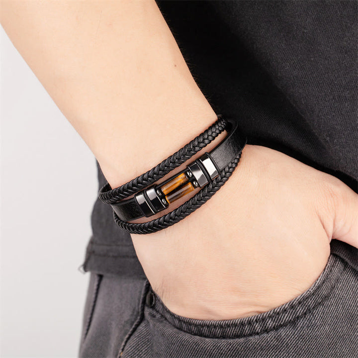 Bracelet en cuir multicouches Buddha Stones, œil de tigre, lazurite, hématite, jaspe, onyx noir - image 2