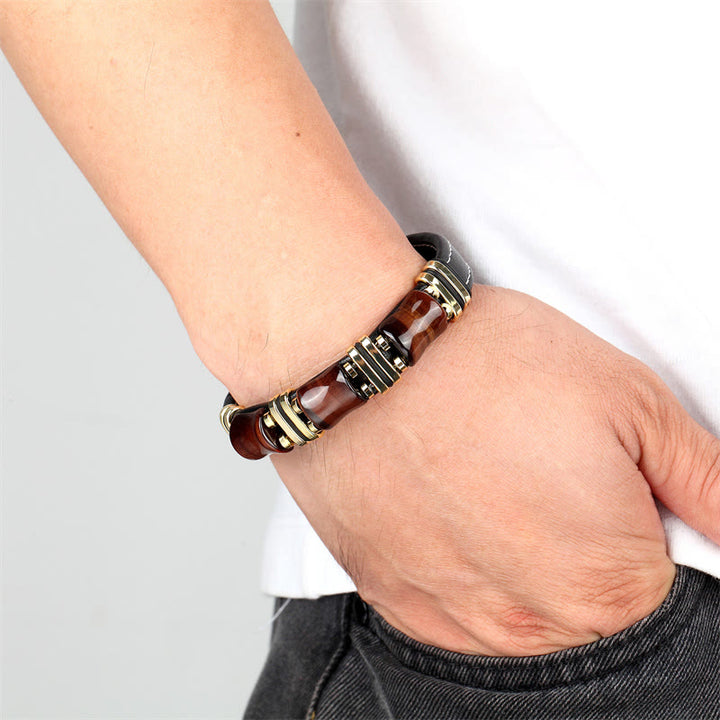 Bracelet en cuir avec trois pierres de protection en bambou et œil de tigre et Buddha Stones - image 11