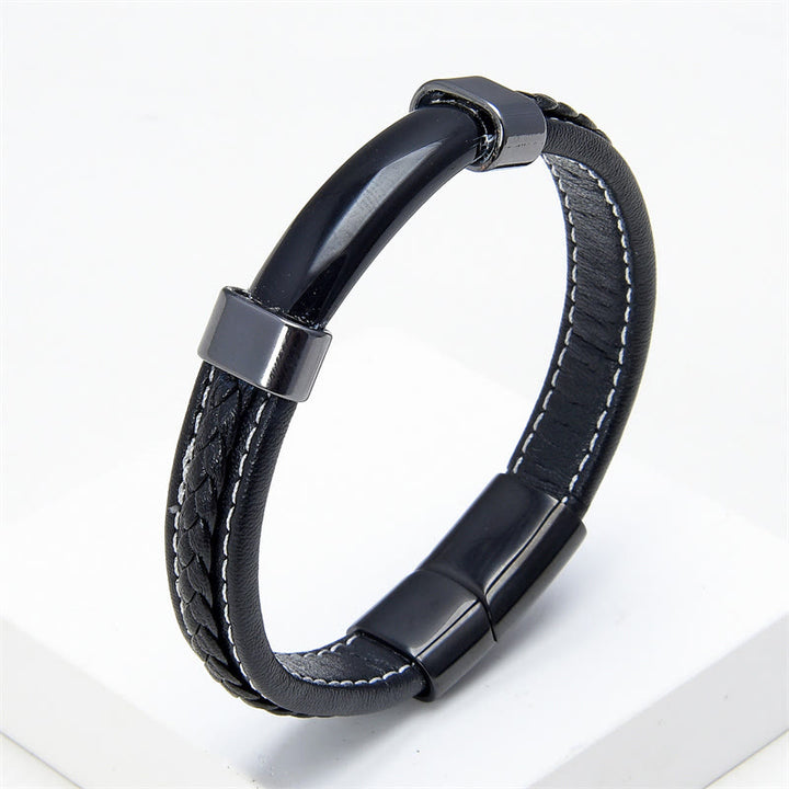 Bracelet en cuir avec Buddha Stones, lazurite, œil de tigre, rhodonite, hématite, onyx noir - Onyx noir - 18-22 cm - image 12