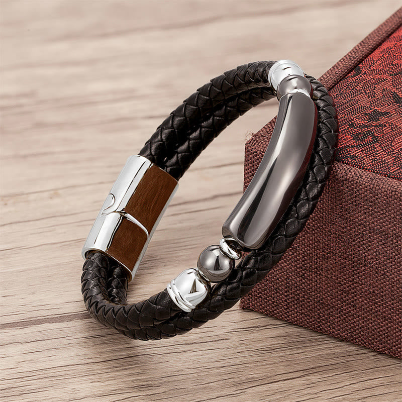 Bracelet porte-bonheur en cuir avec boucle magnétique et Buddha Stones, aventurine verte, œil de tigre, agate verte, onyx noir, hématite - Argent - Hématite - 18-22 cm - image 19