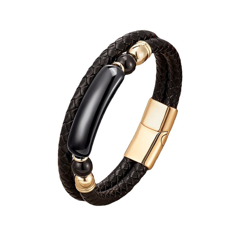 Bracelet porte-bonheur en cuir avec boucle magnétique et Buddha Stones, aventurine verte, œil de tigre, agate verte, onyx noir, hématite - image 11
