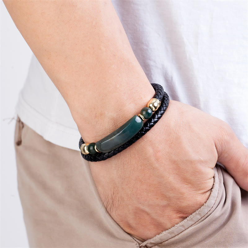 Bracelet porte-bonheur en cuir avec boucle magnétique et Buddha Stones, aventurine verte, œil de tigre, agate verte, onyx noir, hématite - image 15