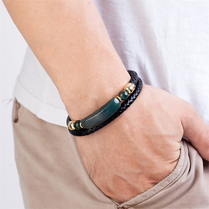 Bracelet porte-bonheur en cuir avec boucle magnétique et Buddha Stones, aventurine verte, œil de tigre, agate verte, onyx noir, hématite - image 15