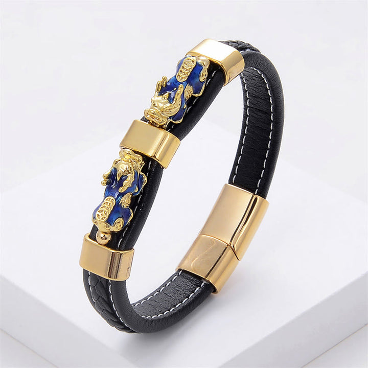 Bracelet en cuir avec boucle magnétique double PiXiu et Buddha Stones - PiXiu bleu - 18-22 cm - image 5