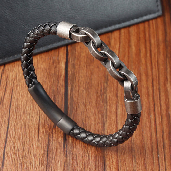 Bracelet à boucle tressée en cuir et acier titane avec Buddha Stones