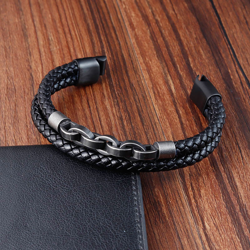 Bracelet à boucle tressée en cuir et acier titane avec Buddha Stones - image 4