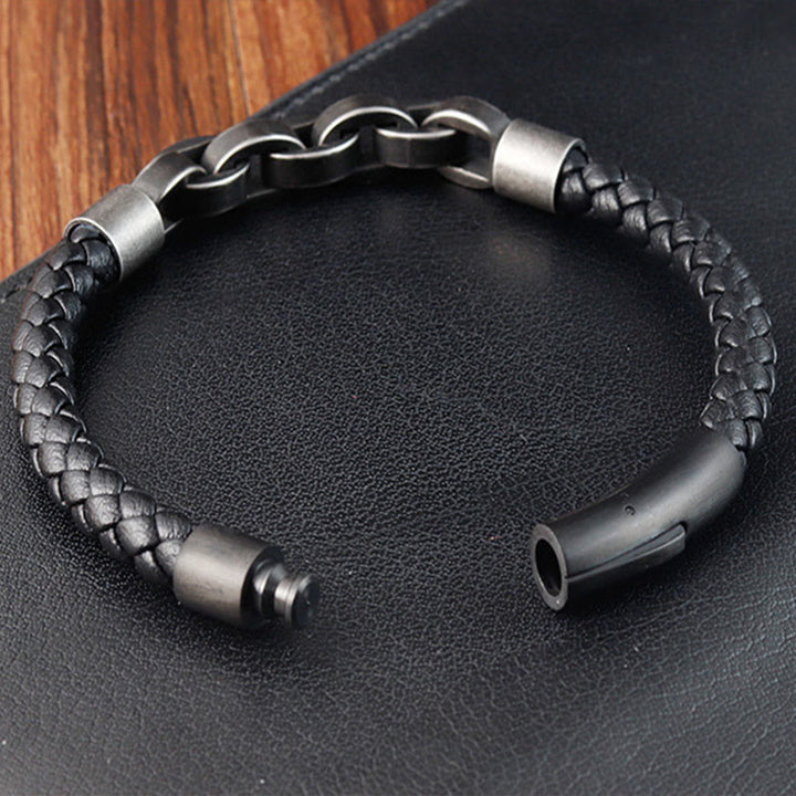 Bracelet à boucle tressée en cuir et acier titane avec Buddha Stones - image 12