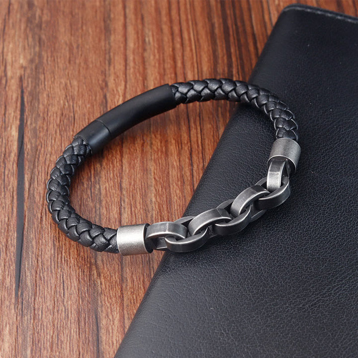 Bracelet à boucle tressée en cuir et acier titane avec Buddha Stones - image 9