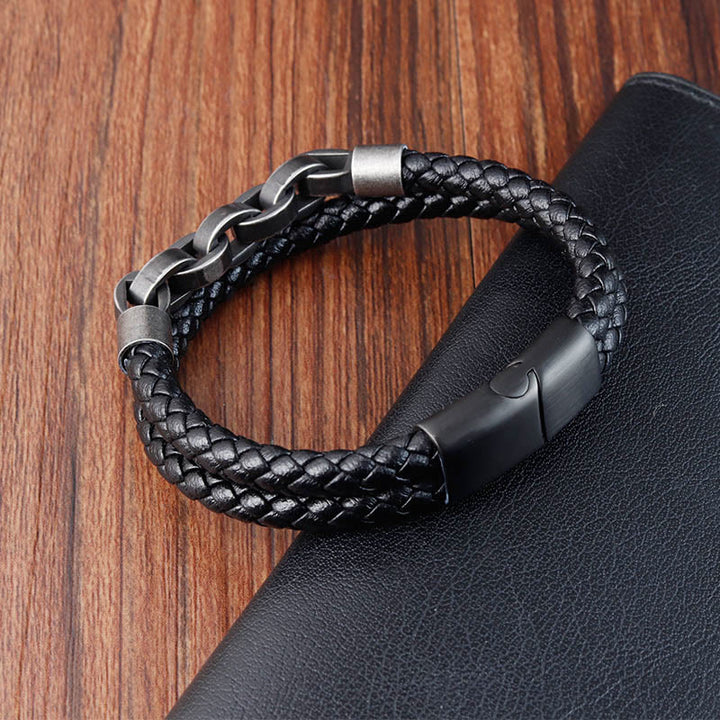 Bracelet à boucle tressée en cuir et acier titane avec Buddha Stones - image 2
