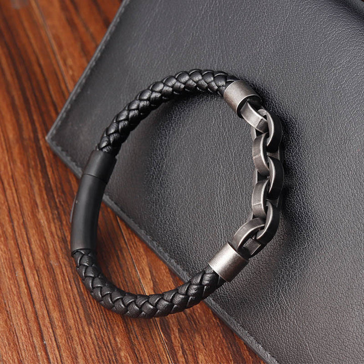 Bracelet à boucle tressée en cuir et acier titane avec Buddha Stones - image 11