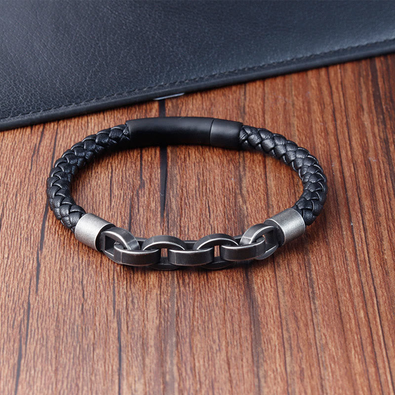 Bracelet à boucle tressée en cuir et acier titane avec Buddha Stones - image 10
