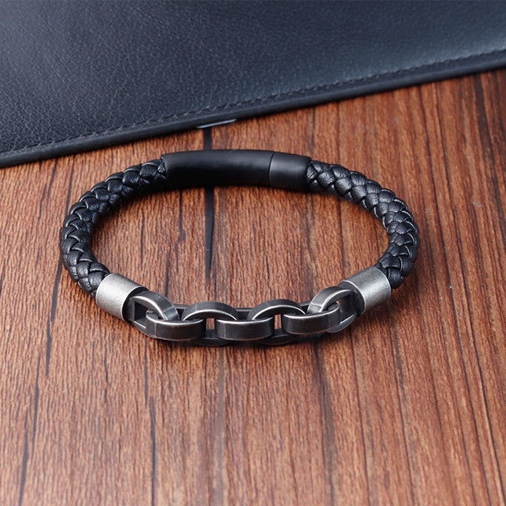 Bracelet à boucle tressée en cuir et acier titane avec Buddha Stones - image 10