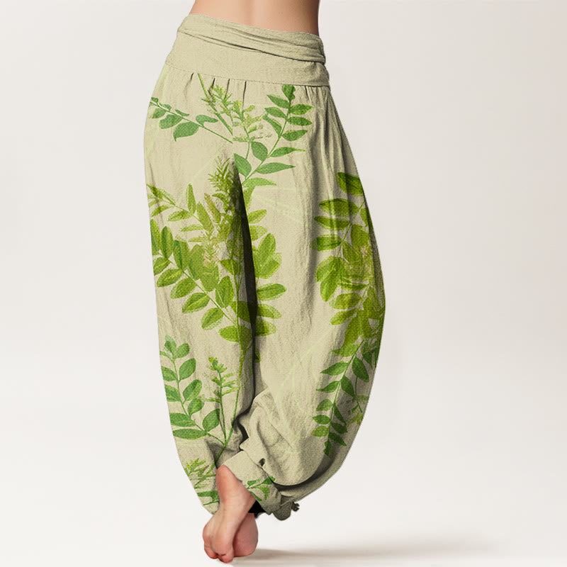 Pantalon sarouel taille élastique pour femme Buddha Stones vertes et branches - image 2