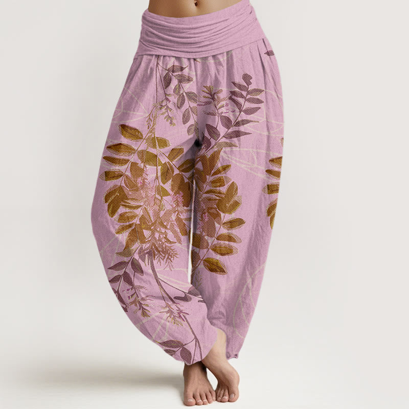 Pantalon sarouel taille élastique pour femme Buddha Stones vertes et branches - Rose - US22，UK/AU26，EU54 (6XL) - image 5