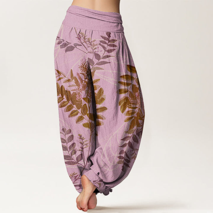 Pantalon harem à taille élastique pour femme, en coton, à Buddha Stones, de feuilles et de branches vertes. - image 5