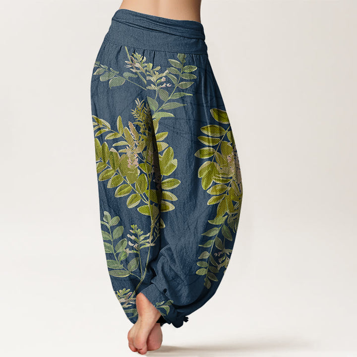 Pantalon harem à taille élastique pour femme, en coton, à Buddha Stones, de feuilles et de branches vertes. - image 8