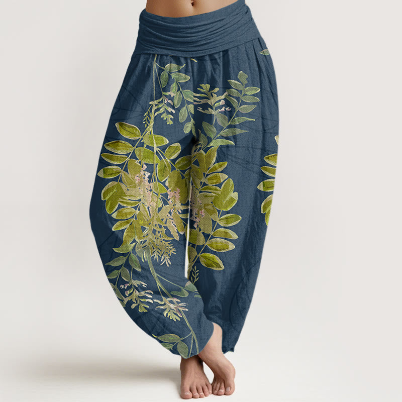 Pantalon sarouel taille élastique pour femme Buddha Stones vertes et branches - Bleu nuit - US22，UK/AU26，EU54 (6XL) - image 8
